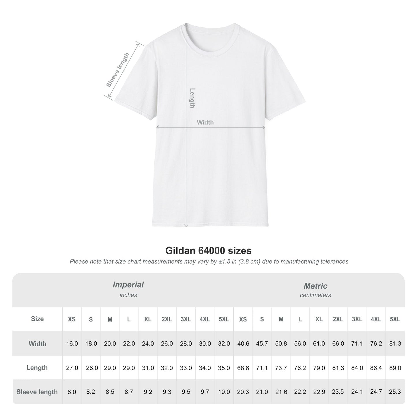 sizechart-tshirt for Nature Outdoors Theme
